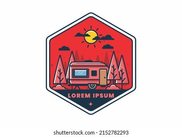 Campervan box with pine trees flat illustration design