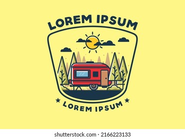 Campervan box with pine trees flat illustration design