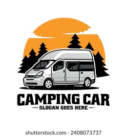 Campervan - camping and travel car illustration logo vector