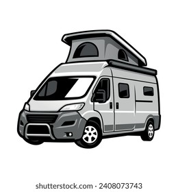Campervan - camping and travel car illustration logo vector