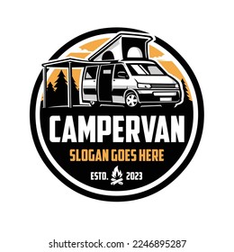 Campervan Car Circle Emblem Logo Design Vector