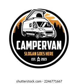 Campervan Car Emblem Logo Design Vector Template