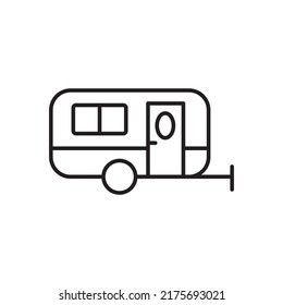 Campervan Autosymbol mit einfachen Linien auf weißem Hintergrund.