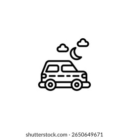 ícone de contorno de noite de carro de campervan e ilustração