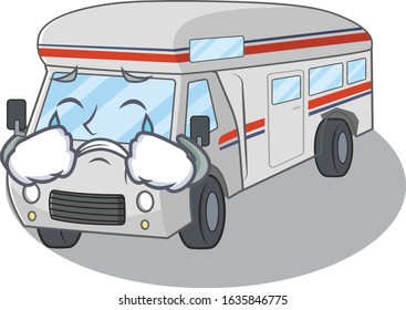 Campervan cartoon character concept with a sad face
