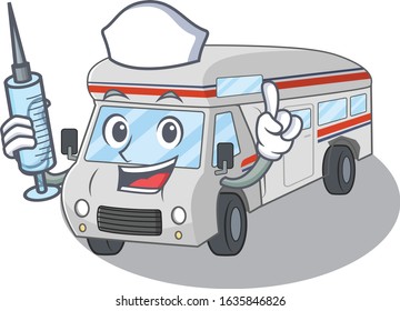 A campervan hospitable Nurse character with a syringe