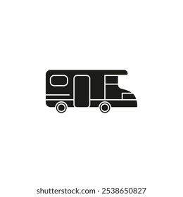 Conjunto de símbolos de línea plana de icono de autocaravana.