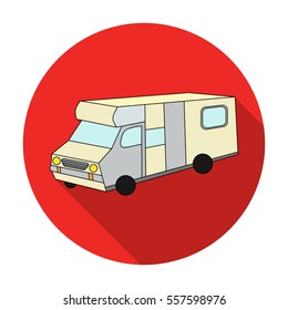 Campervan icon in flat style isolated on white background. Family holiday symbol stock vector illustration.