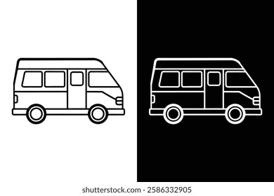 Campervan Icon. Simple Flat Line Side View Design