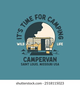 campervan ilustração camping acampamento acampamento vintage design campervan emblema acampamento ilustração campervan gráfico acampamento mão desenhada