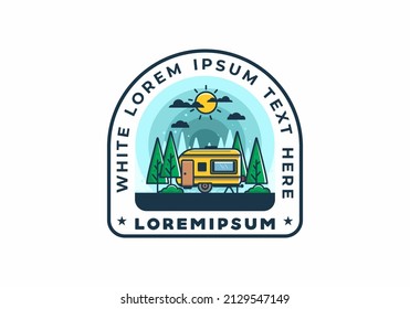 Campervan in the jungle flat illustration design