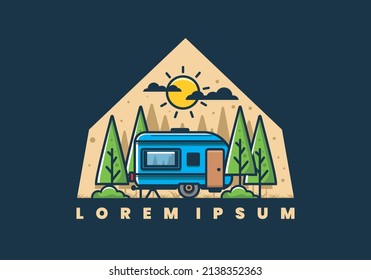 Campervan in the jungle flat illustration design
