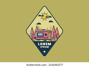 Campervan in the jungle flat illustration design