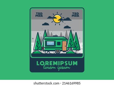 Campervan in the jungle flat illustration design