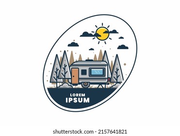 Campervan en la jungla diseño de ilustración plana