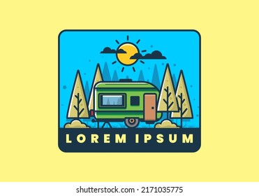 Campervan in the jungle flat illustration design