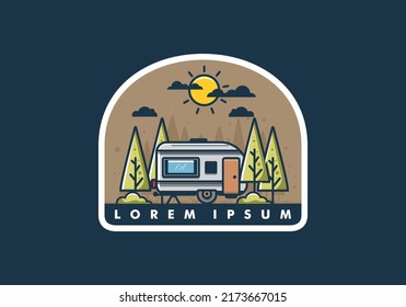 Campervan in the jungle flat illustration design