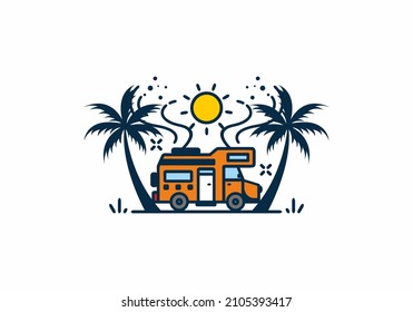 Campervan life line art illustration design
