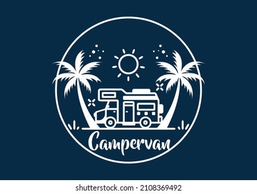 Campervan life line art illustration design