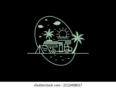 Campervan life line art illustration design