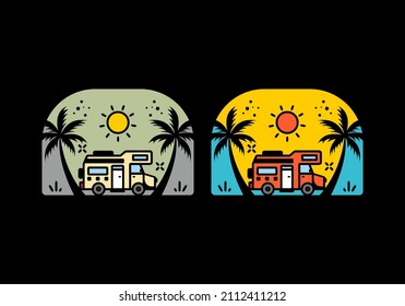 Campervan life line art illustration design