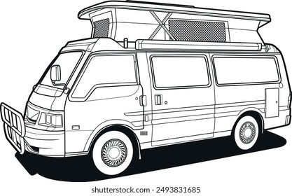 campervan line art vector illustration for coloring book and page