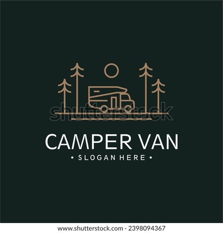 Campervan Logo with line art Illustration