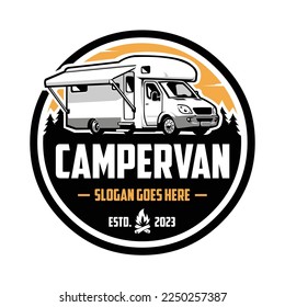 Campervan Motorhome RV Caravan Logo Emblem Vektorgrafik isoliert