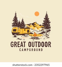 Campervan mountain explore vector tshirt design