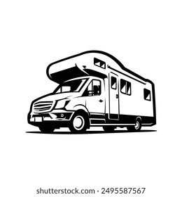 Campervan RV motor home monochrome vector art isolated