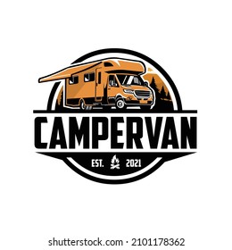 Campervan RV motorhome caravan outdoor circle emblem logo. Best for camper van related logo