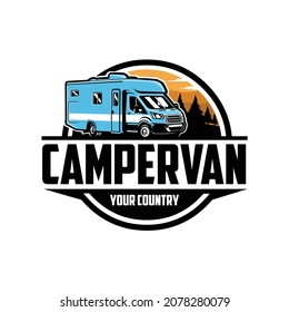 Campervan RV motorhome logo design in circle emblem concept