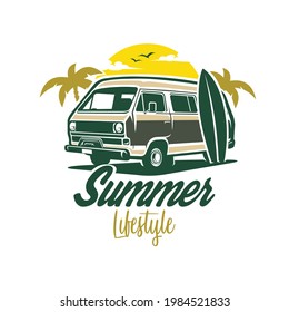 Campervan Summer Surfing Vektor einzeln