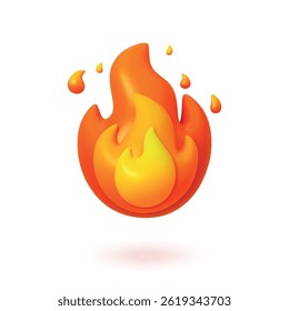 Campfire 3d icon. Isolated fire symbol, realistic plastic stylization render. Red orange flame effect, energy, gas, danger hot vector element