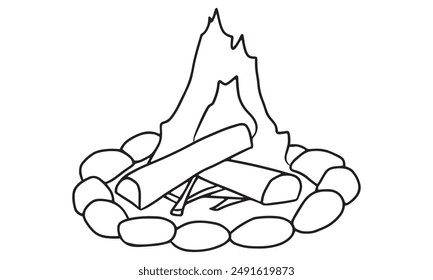 Campfire or bonfire burning hand drawn outline vector illustration. Isolated on white background