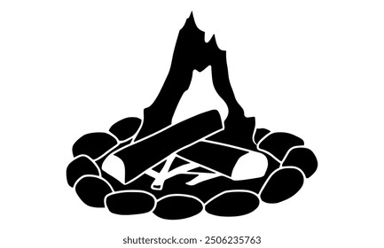 Campfire or bonfire burning silhouette vector illustration. Isolated on white background