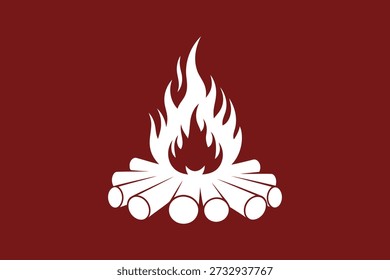 Lagerfeuer Feuer Flammen Protokolle Silhouette Symbol roter Hintergrund