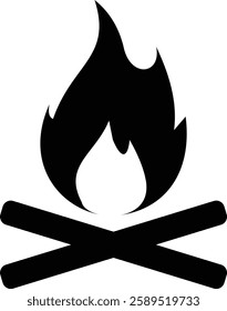 Campfire, Bonfire icon. logo isolated on white background. black design. wood
