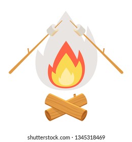 Campfire. Bonfire with marshmallow. Vector illustration.