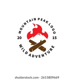 campfire bonfire mountain outdoor label logo vector graphic template