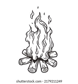 Campfire or bonfire outdoor for camping adventure. Nature outdoor recreation, forest explore