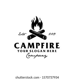 Campfire, bonfire, summer camp retro vintage logo