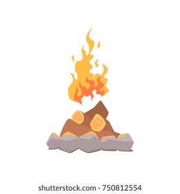 Campfire bonfire surrounded by stones cartoon vector Illustration on a white background