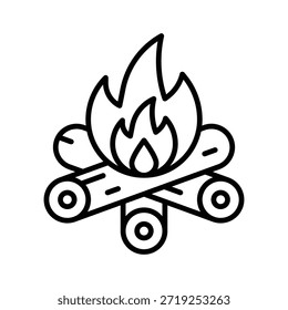 Campfire Bonfire Vector Illustration, Line Style Icon
