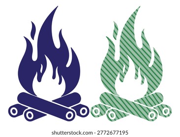 Campfire with burning logs and dynamic flames, outdoor activity and warmth concept.