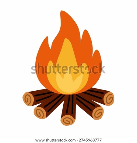Campfire with Burning Logs in Flat Style for Outdoor Camping