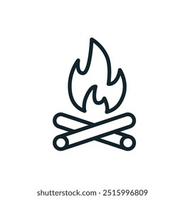 Campfire burning with wood logs for camping trip