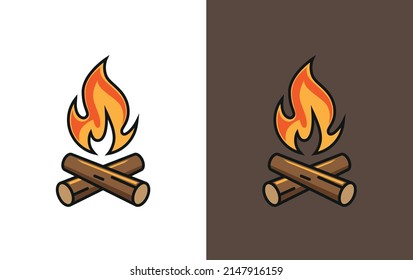 Campfire colorful illustration in flat style. Bonfire icon. Camping symbol.