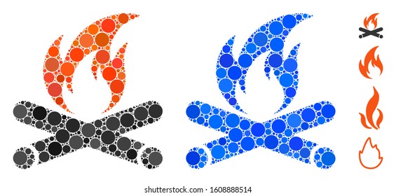 Campfire composition of small circles in various sizes and color tones, based on campfire icon. Vector small circles are composed into blue composition.