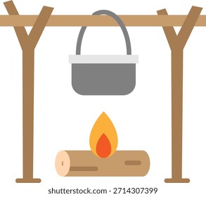 Fogata de cocina con olla colgante sobre fuego